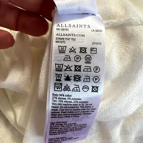 All Saints White Drape Front Blouse Tonal Stripe Size XS EUC - Picture 5 of 9